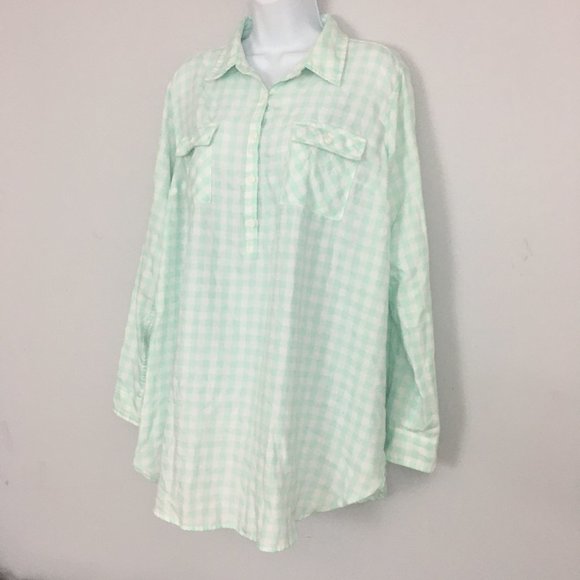 Isabel Maternity Top L Green & White Checked Cotton Blend Long Sleeve Pullover - Picture 2 of 8